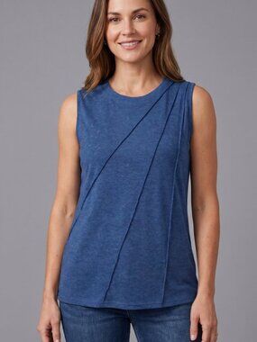 NWT | AUSELILY Blue Heather Pleated Sleeveless Tank Top Round Neck | XL